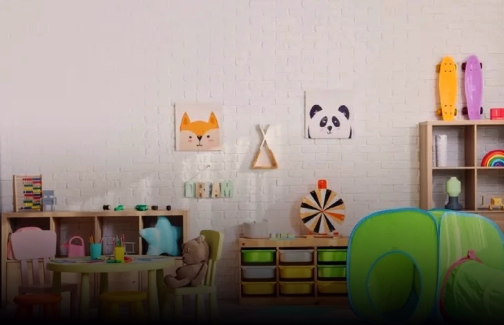 Baby products display in a modern retail store, showcasing diapers, wipes, and infant essentials.