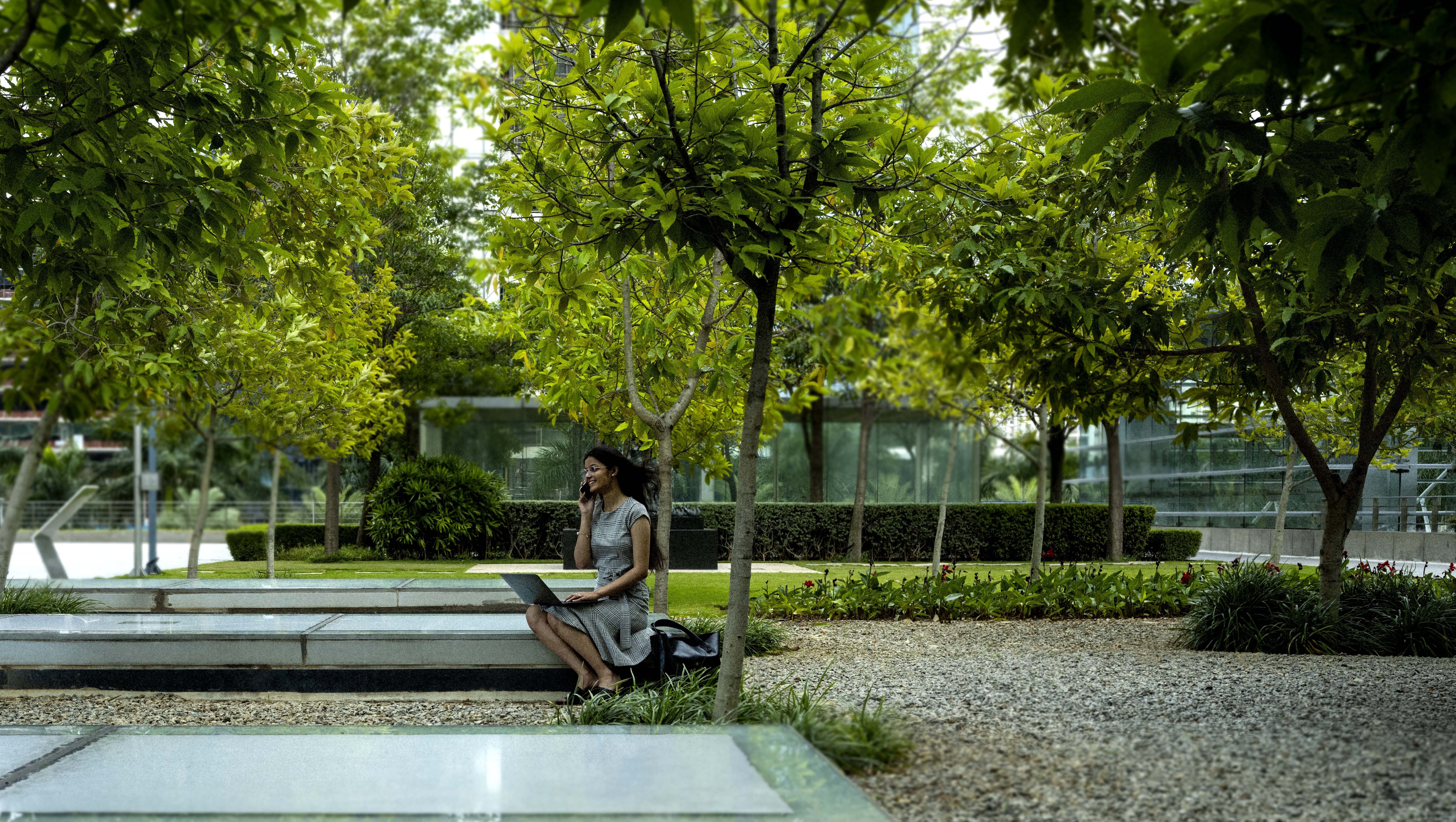 IGBC Platinum-rated Grade A office campus, modern architecture, sustainable building design, corporate workspace.
